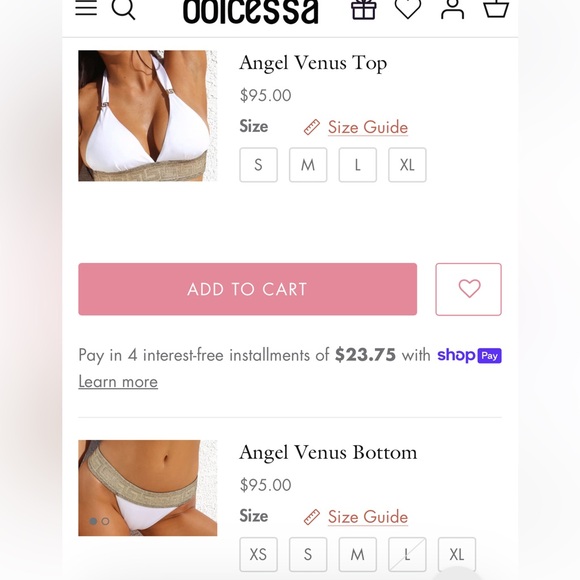 DOLCESSA ANGEL VENUS WHITE/GOLD SWIM TOP AND BOTTOM • Sz S • NWT - Picture 14 of 17